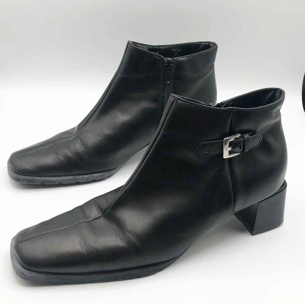 Ecco Black Leather Square Toe Heeled Ankle Booties Women’s Size 7